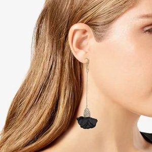 NWT Inc fabric flower drop black pavé-style crystal earrings